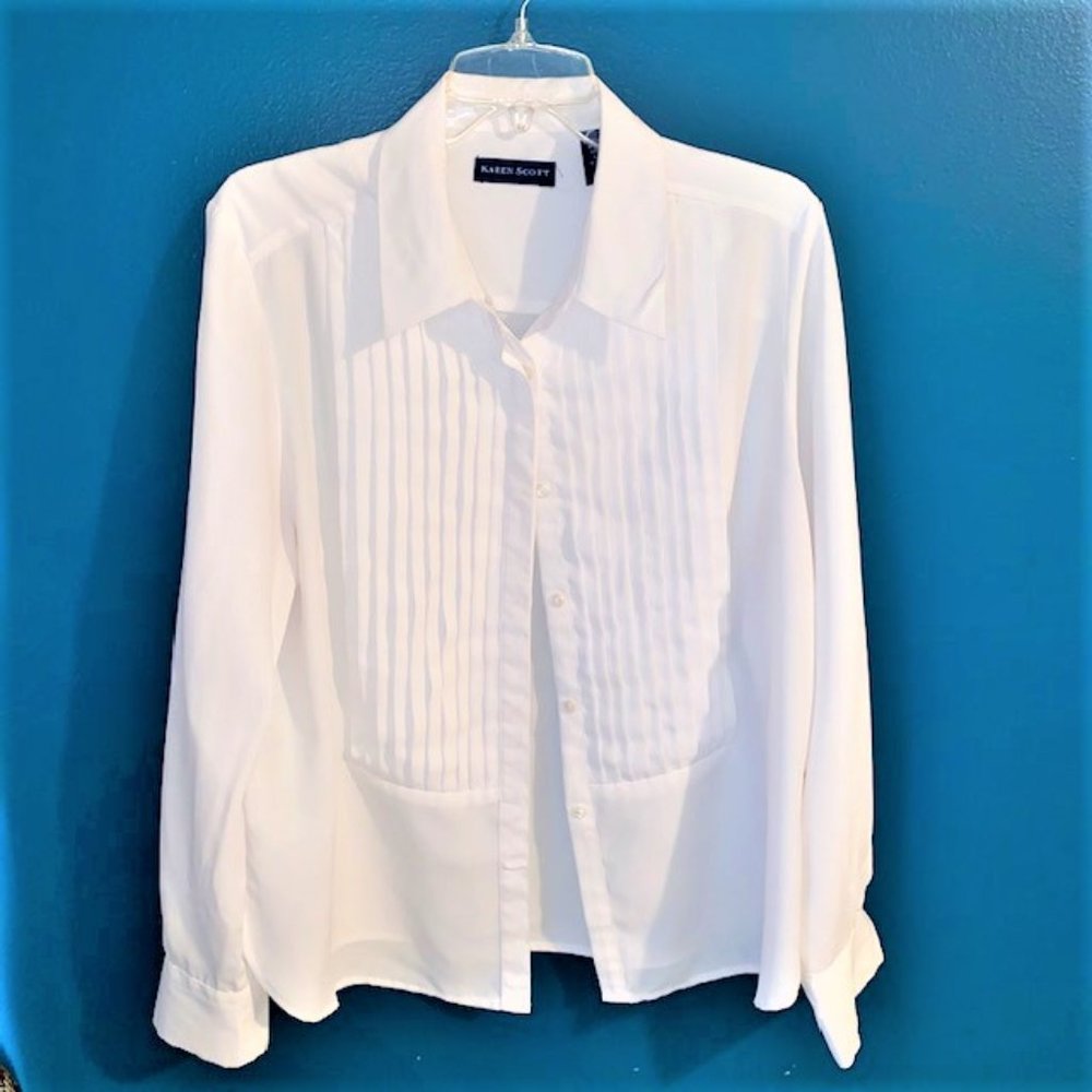KAREN SCOTT Formal Pleated White Dress Shirt